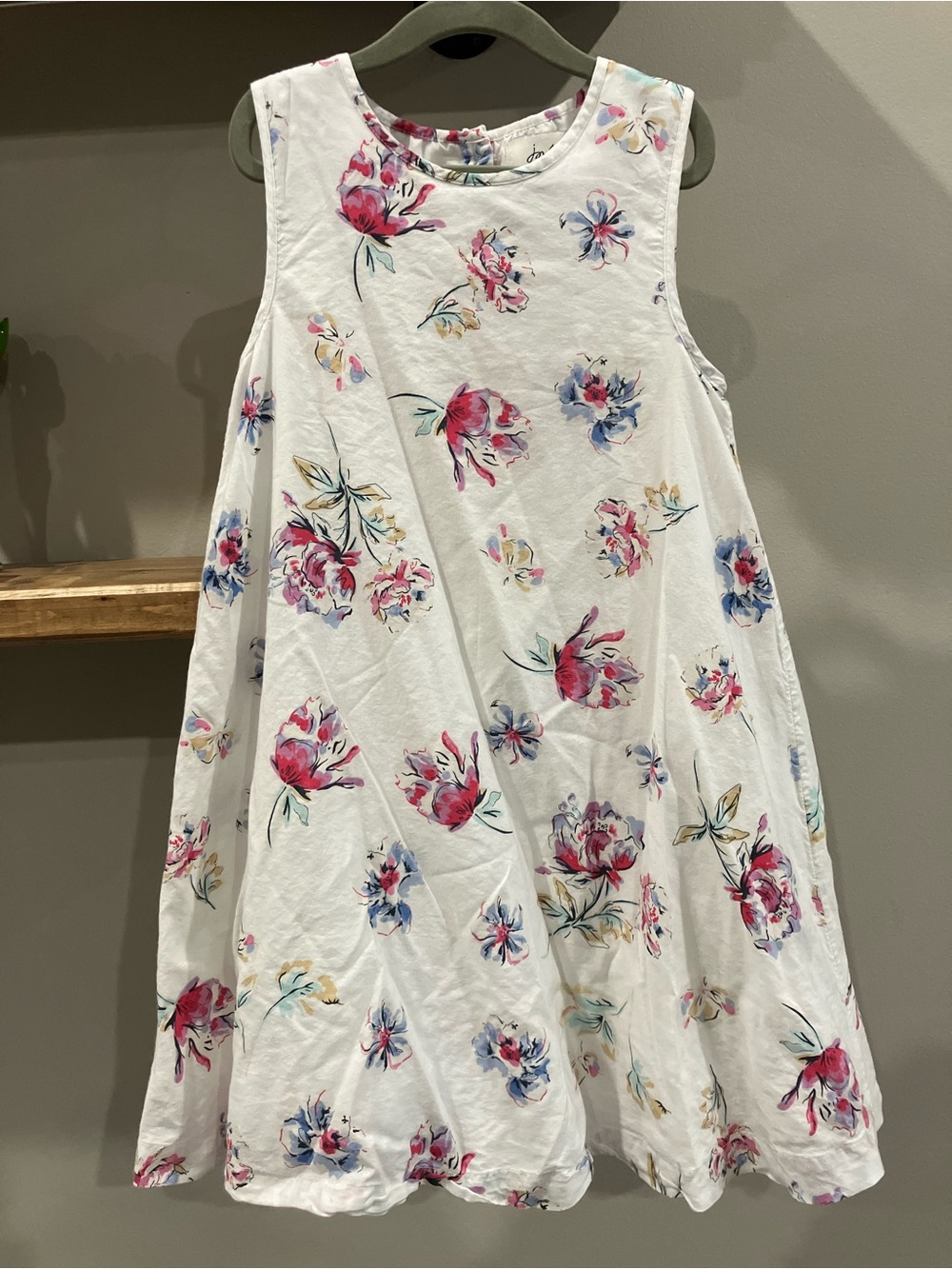 Joules White Floral Swing Dress with Pink & Blue Blossoms